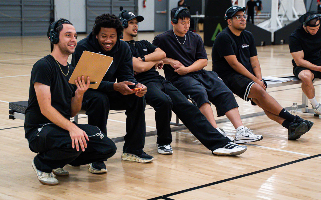 The crew courtside during a shoot